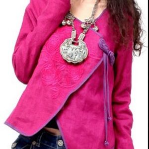 Artka Magenta Asian Floral Long Sleeve Top